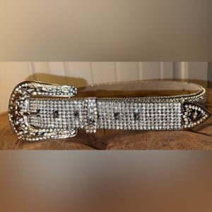 Genuine, leather, interchangeable, buckle, rhinestone belt